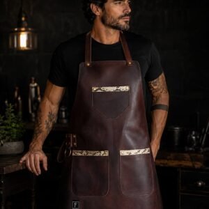 Delantal Peto de Cuero — Burdeos con Ribete Pitón