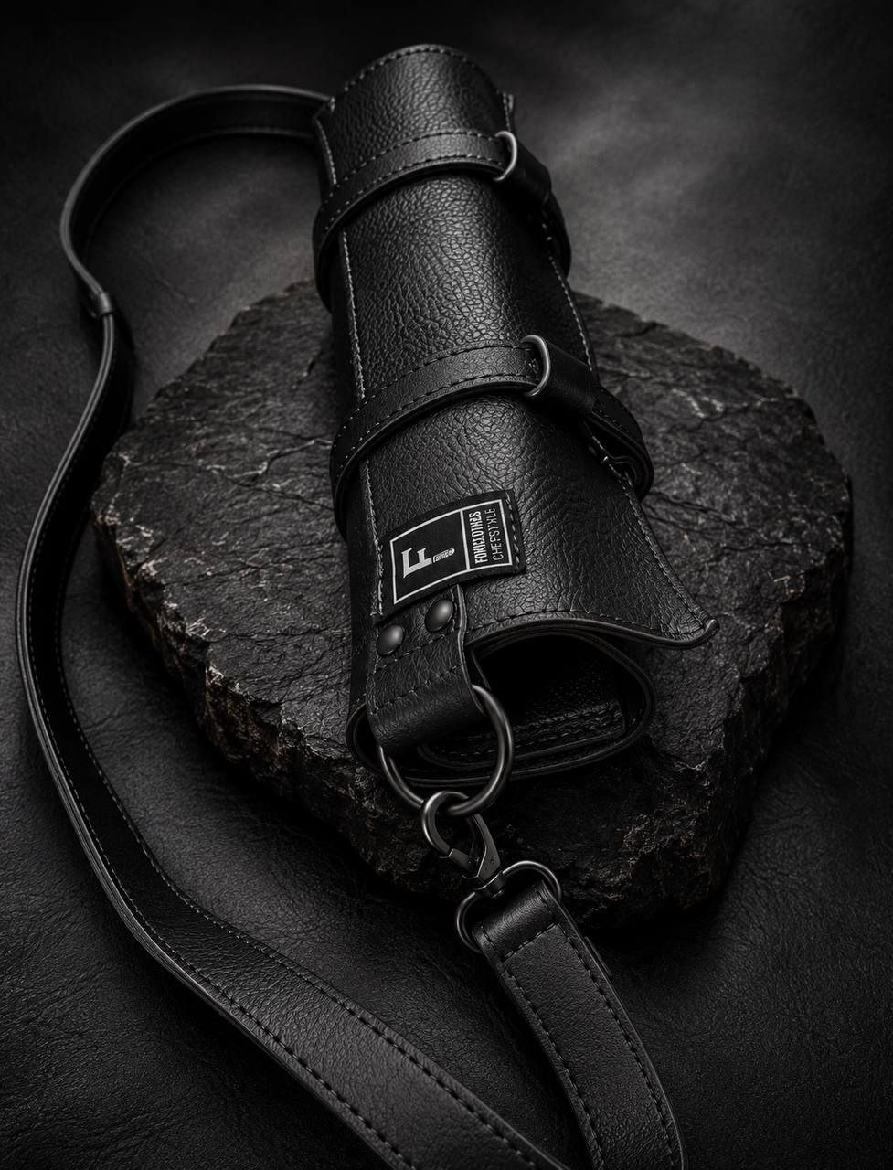 Estuche Tubo Portacuchillos de Cuero — Negro