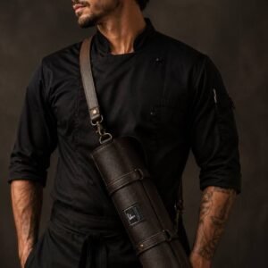 Estuche Tubo Portacuchillos de Cuero — Marrón